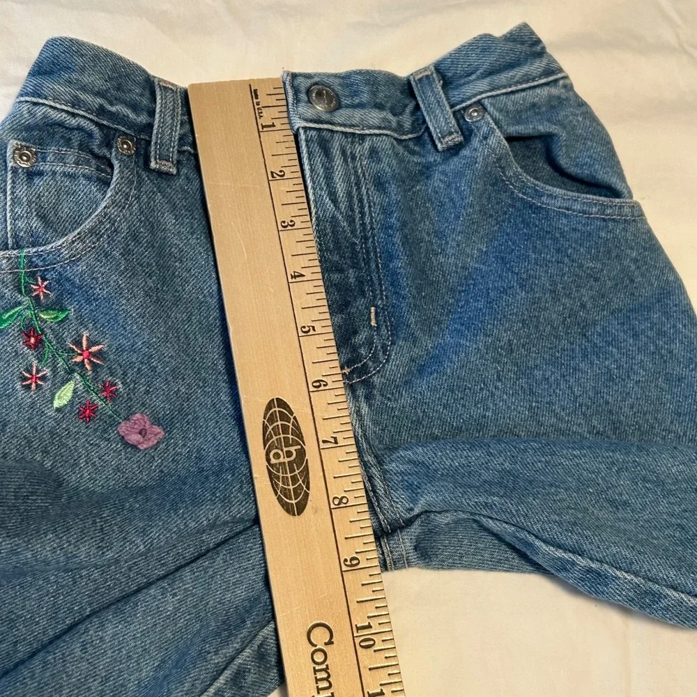 Vtg Y2K Sonoma Jean Co‎ Girls Flare Jeans Denim Embroidered Flower Pink Trim 6X